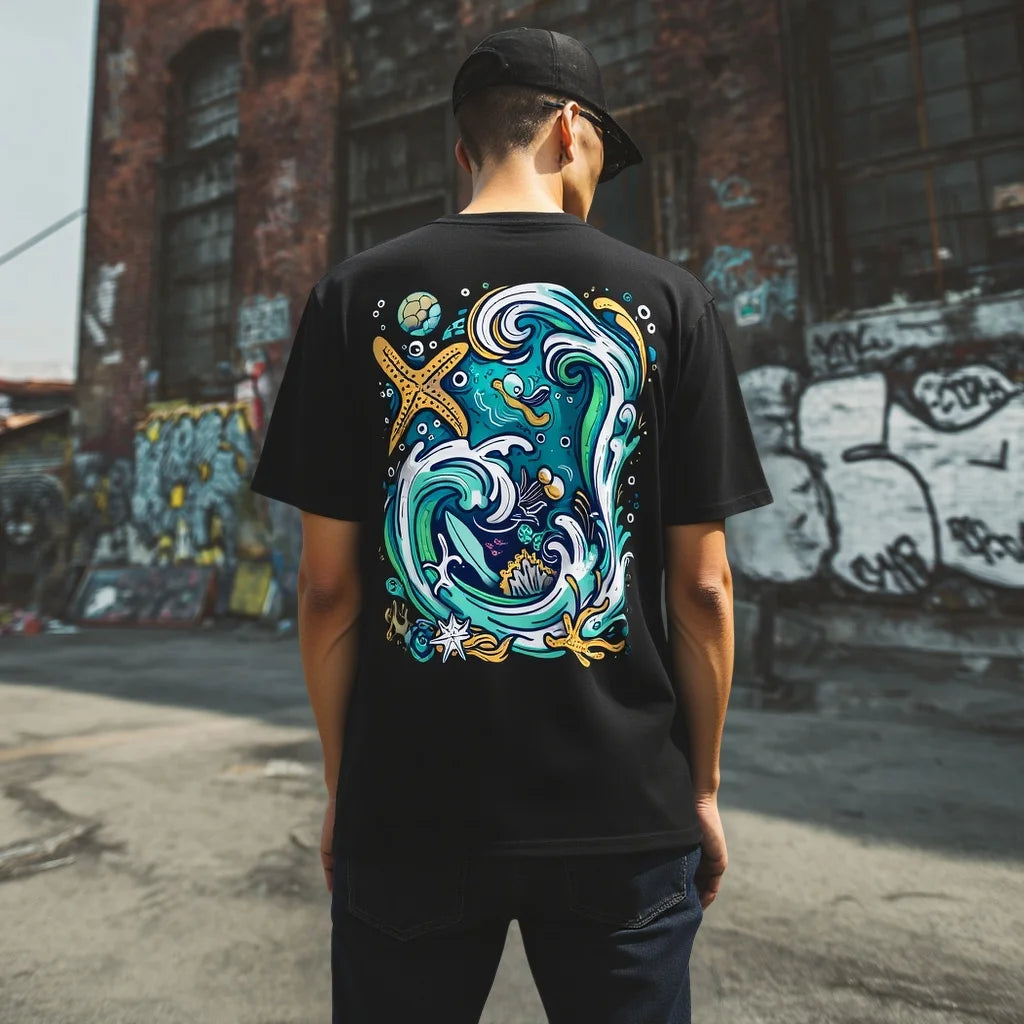 Fashion Graphic Tee Men's Short Sleeve T Shirt Colorful Wave Pattern Urban Streetwear Graphic Tee for Casual Daily Wear