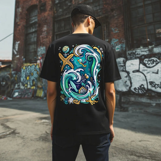 Fashion Graphic Tee Men's Short Sleeve T Shirt Colorful Wave Pattern Urban Streetwear Graphic Tee for Casual Daily Wear