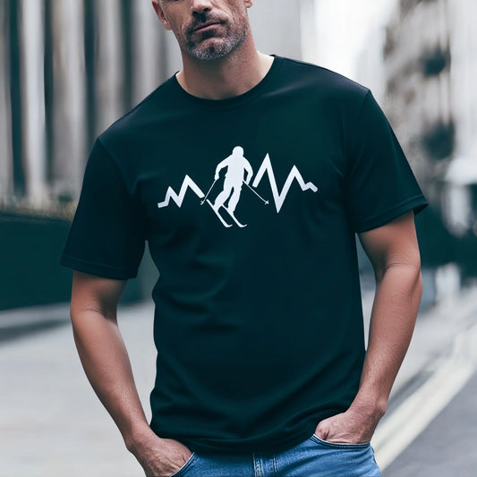 Fashion Graphic Tee For Summer Men's Casual T Shirt with Mountain Climber Graphic for Outdoor Activities