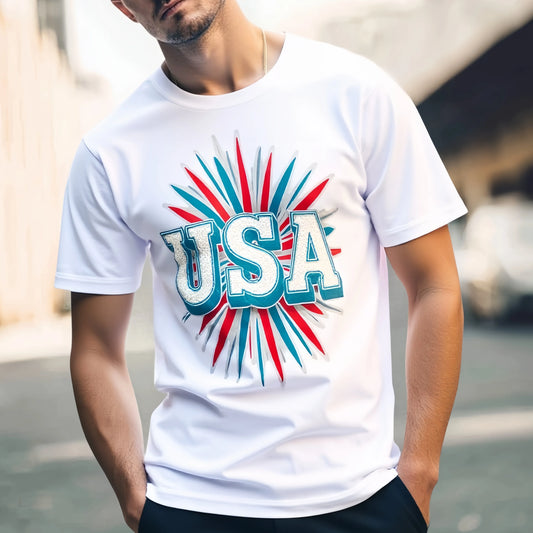 Fashion Graphic Tees For ManMen's Casual T Shirt USA Starburst Graphic Tee for Daily Wear and Travel