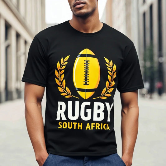 Fashion Graphic Tee Men's T Shirt Rugby Ball and Laurel Wreath Print South Africa Sports Tee for Fans