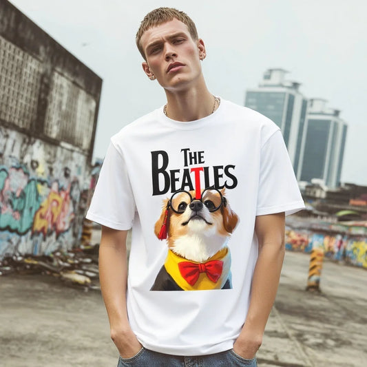 Graphic Tee Design | Men's Casual T Shirt | Cute Dog with Bow Tie Print Urban Streetwear