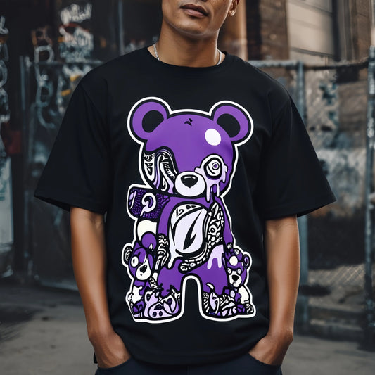 Fashion Casual T Shirt with Unique Purple Bear Artwork Print for Daily Wear and Street Style Trendy Streetwear Printed Tshirt