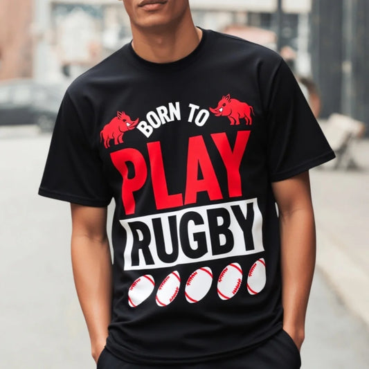 Fashion Graphic Tee Men's Short Sleeve T Shirt Born To Play Rugby Print Casual Sports Tee for Outdoor Activities