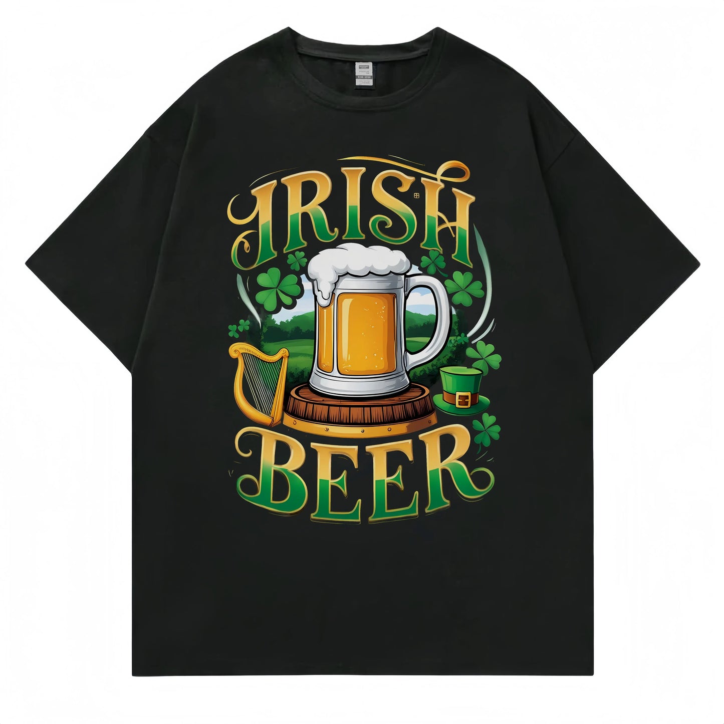 Men's Short Sleeve T Shirt Green Shamrock Beer Mug Print Casual Streetwear for Party and Daily Wear Fashionable Graphic Tee for Men