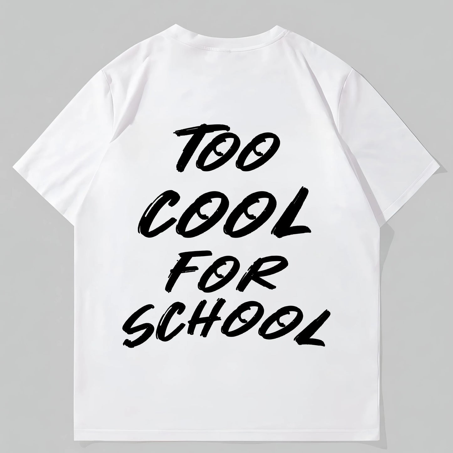 White T-Shirt with Too Cool For School Text Print for Casual Wear Trendy Tees For Men