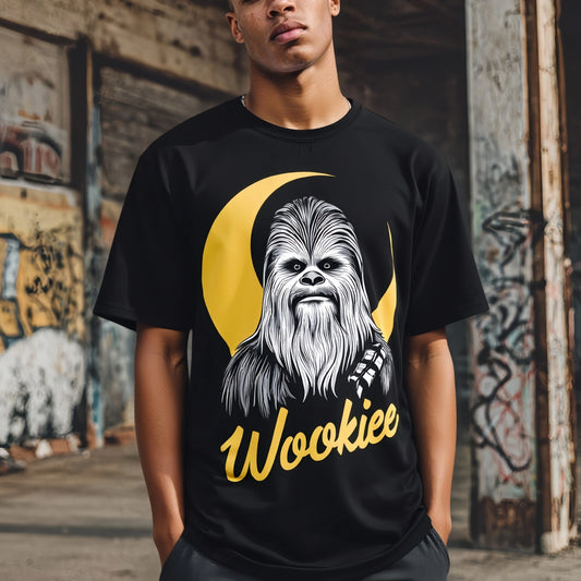 Streetwear Printed Graphic Tee Black T Shirt with Crescent Moon and Character Portrait Print - Casual Streetwear for Men Cotton Clothes For Men