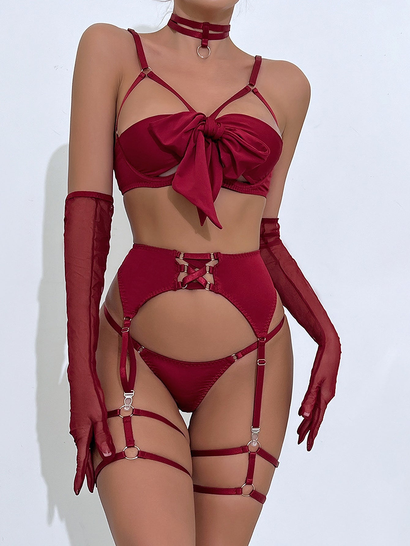 Women's Lingerie Set Spring Summer 2025 Sexy Strappy Harness Cut Out Halter Neck Bra Panty Two Piece Bedroom Lingerie Set