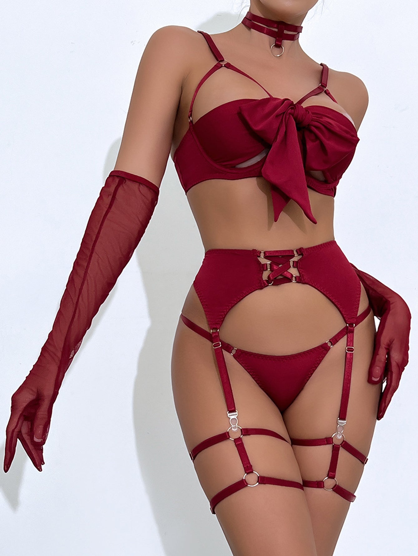 Women's Lingerie Set Spring Summer 2025 Sexy Strappy Harness Cut Out Halter Neck Bra Panty Two Piece Bedroom Lingerie Set