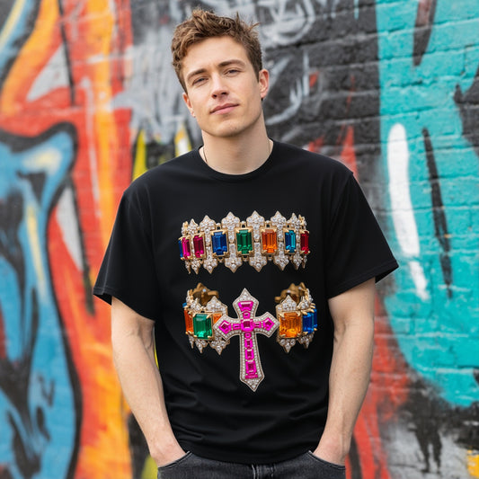 Loose Fit Short Sleeve Round Neck Casual T-Shirt Print Comfortable Breathable Men's Top Fashion Streetwear